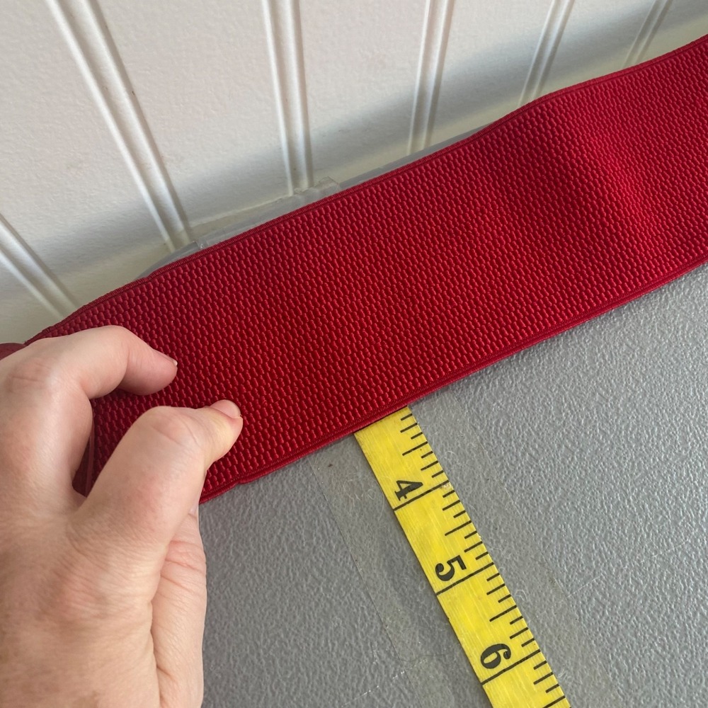 Vintage Statement Red Cowgirl Belt Rhinestone Bling Size M Wide Elastic Boho - Picture 9 of 10
